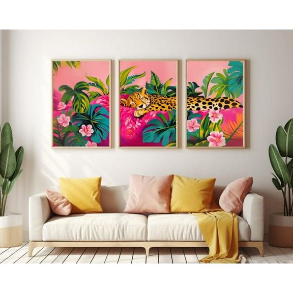 UNFFRAMED Cheetah Poster, Set Of 3, Retro Wildlife Wall Art, Big Cat Animal Decor, Safari Travel Poster, Colorful Children’S Room Artwork Set 3 Prints 8x12