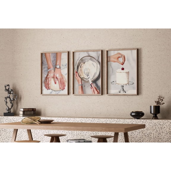 UNFFRAMED Chic Baking Posters Set, Modern Kitchen Wall Art Set 3 Prints 20x30