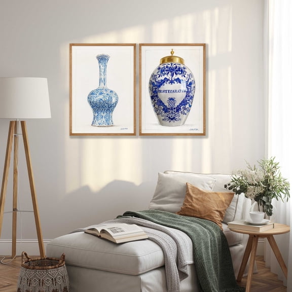 UNFFRAMED Chinoiserie Ginger Jar Prints Set, Vintage French Style Gallery Wall Art Set 2 Prints 20x30