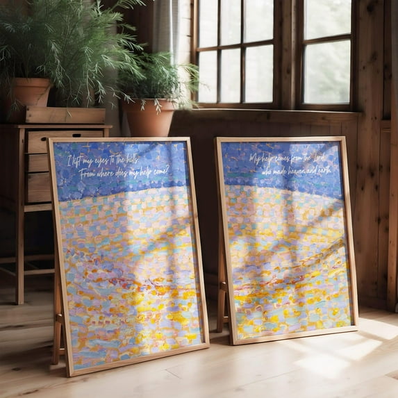 UNFFRAMED Christian Wall Art Set Of 2, Psalm 121,1-2, Colorful Wall Art Poster Set, Eclectic Decor, Maximalist Art, Poster Or Set Set 2 Prints 16x24