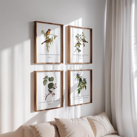 UNFFRAMED Christian Wall Art Set Of 4, Proverbs Posters, Vintage Birds, Bible Verse Decor, Scripture Set , Set 4 Prints 12x18