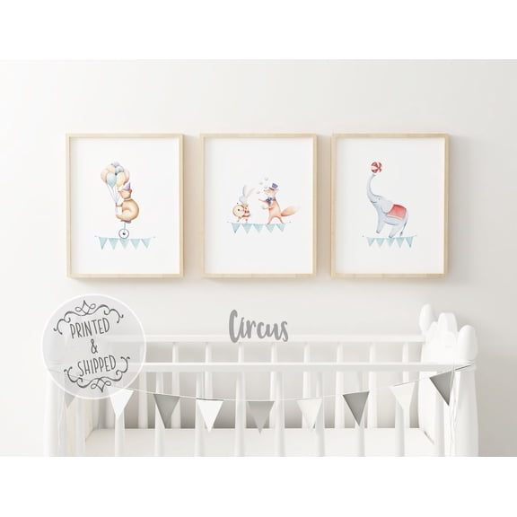 UNFFRAMED Circus Poster, Elephant Art, Animal Nursery Decor, Children'S Wall Art, Set Of 3 Set 3 Prints 20x30