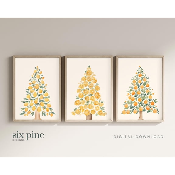 UNFFRAMED Citrus Tree Wall Art Set Of 3, Fruit Tree Posters, Gender Neutral Decor, Nursery Wall Art, Sunny Botanical Art Set 3 Prints 8x12