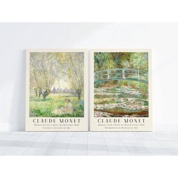 UNFFRAMED Claude Monet Art Prints Set, Landscape Exhibition Wall Decor Set 2 Prints 20x30