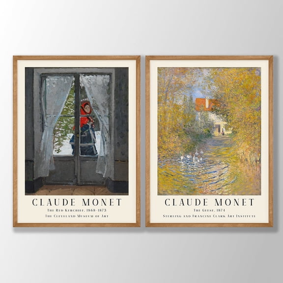 UNFFRAMED Claude Monet Floral Art Prints Set, The Red Kerchief, The Geese Set 2 Prints 12x18