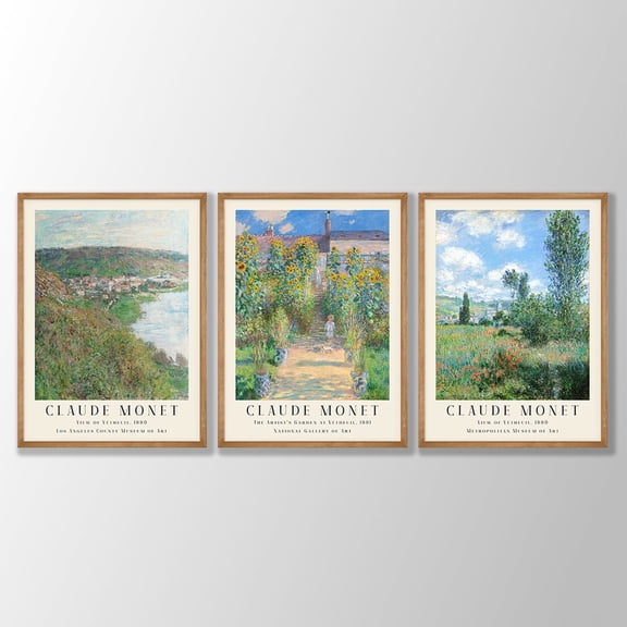 UNFFRAMED Claude Monet Prints Set, Vetheuil & Garden Views Set 3 Prints 8x12