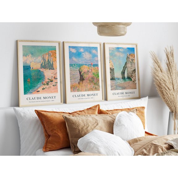 UNFFRAMED Claude Monet Set Of 3 Beach Posters, Vintage Wall Art, French Home Decor, Exhibition Seascape, Impressionist Art, Gallery Wall Art Prints Set 3 Prints 16x24