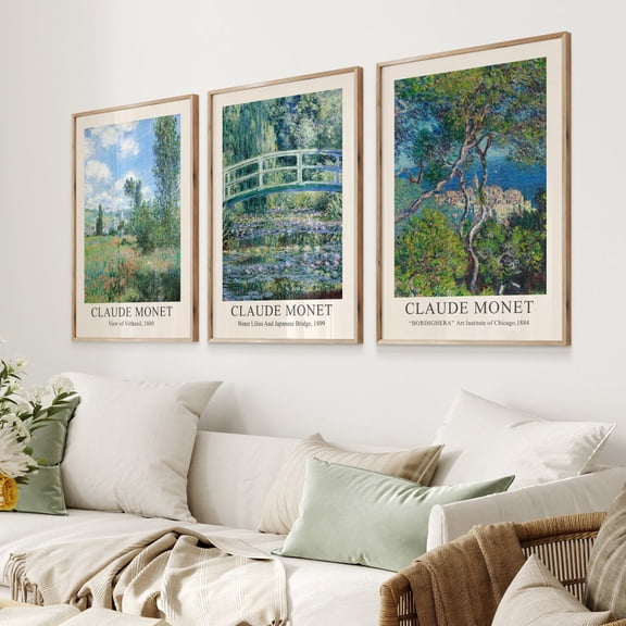 UNFFRAMED Claude Monet Wall Art Set, Landscape Prints, Monet Garden Set Of 3, Floral, Impressionist Posters, Set 3 Prints 8x12