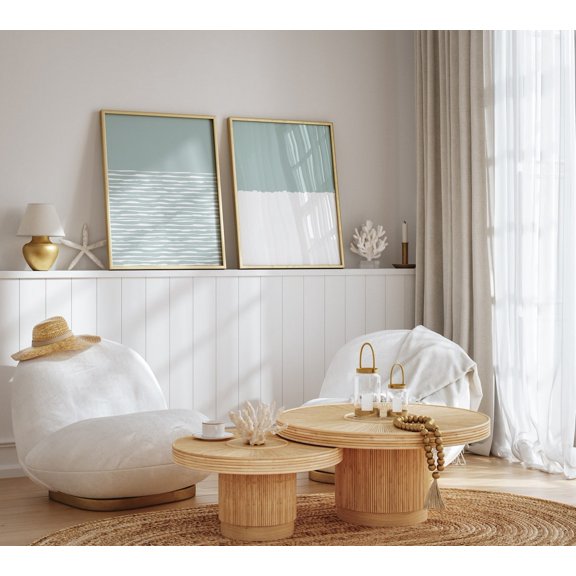 UNFFRAMED Coastal Abstract Art, Prints, Minimalist, Modern Coastal Art, Color Block Art, Modern Beach Art, Blue Green Dowloadable Set 2 Prints 8x12