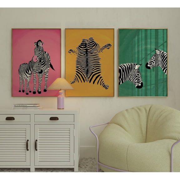 UNFFRAMED Colorful Zebra Poster Wall Art Setafari Animal Decor Set 3 Prints 20x30