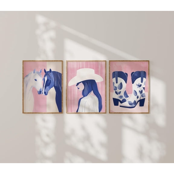 UNFFRAMED Coquette Cowgirl Wall Art Posters, Pink Western Decor Set Set 3 Prints 16x24