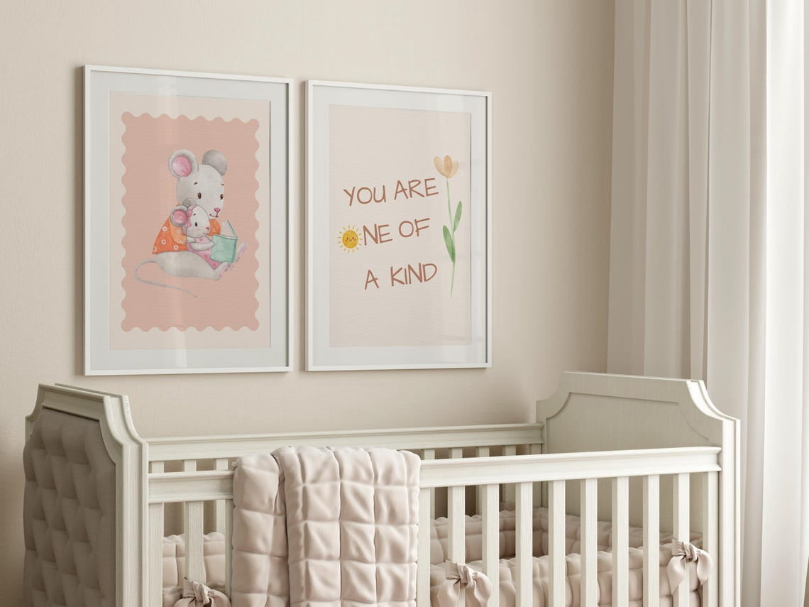 UNFFRAMED Coquette Nursery Posters Set, Pink Baby Room Decor Set 2 ...