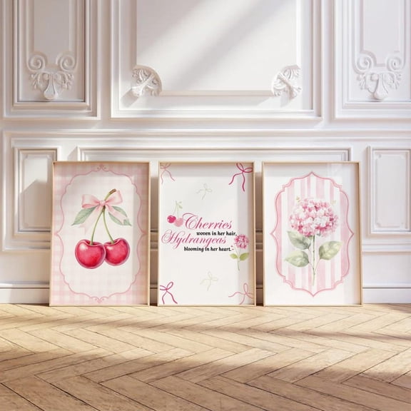 UNFFRAMED Coquette Wall Art Set Of 3 - Hydrangea Floral Poster - Light Academia Cottagecore Decor -Trendy Wall Art Aparment Decor - Set 3 Prints 8x12
