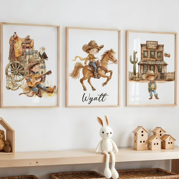 UNFFRAMED Cowboy Nursery Wall Art Set, Western Theme Boys Room Decor, Country Cowboy Art, Rustic Baby Room Wall Decor, Western Art Set 3 Prints 8x12