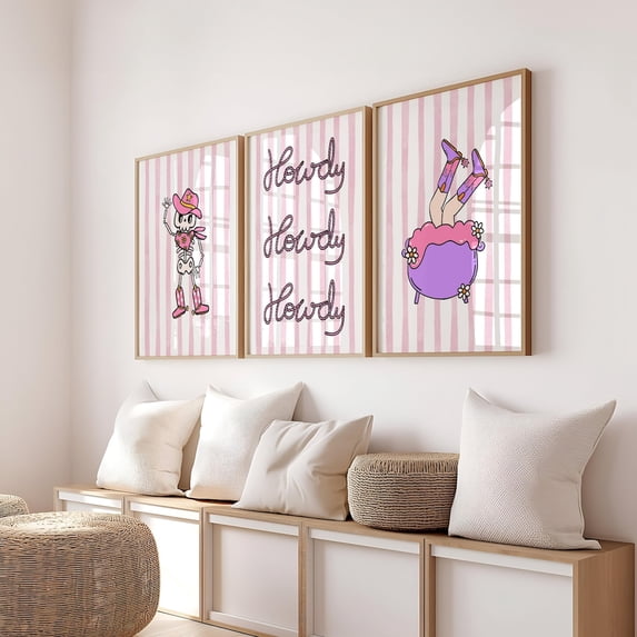 UNFFRAMED Cowgirl Nursery Prints Set Of 3, Room Decor Set 3 Prints 12x18