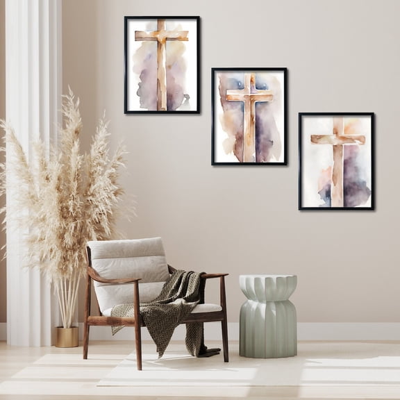 UNFFRAMED Cross Posters Set, Wooden Cross Art Set 3 Prints 8x12
