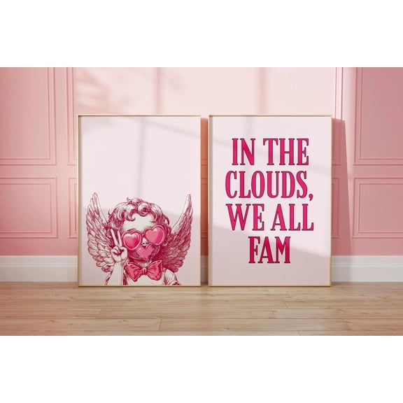 UNFFRAMED Cupid Wall Art Posters, Pink Valentines Decor Set 2 Prints 20x30