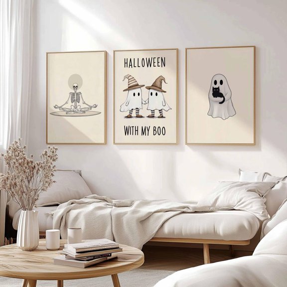 UNFFRAMED Cute Ghost Set Of 3 Ghost Poster Spooky Art Wall Art Fall Poster Minimalist Poster Spooky Gallery Wall Set Set 3 Prints 20x30