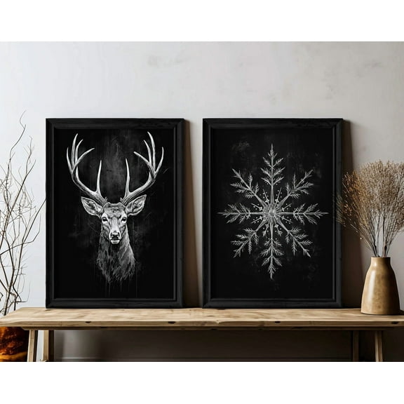 Luvia Deer, Set Of 2, Modern Farmhouse Decor, Vintage Animal Print, Chalkboard Art, Modern Wall Decor Set 2 Prints 8x12 UNFRAMED