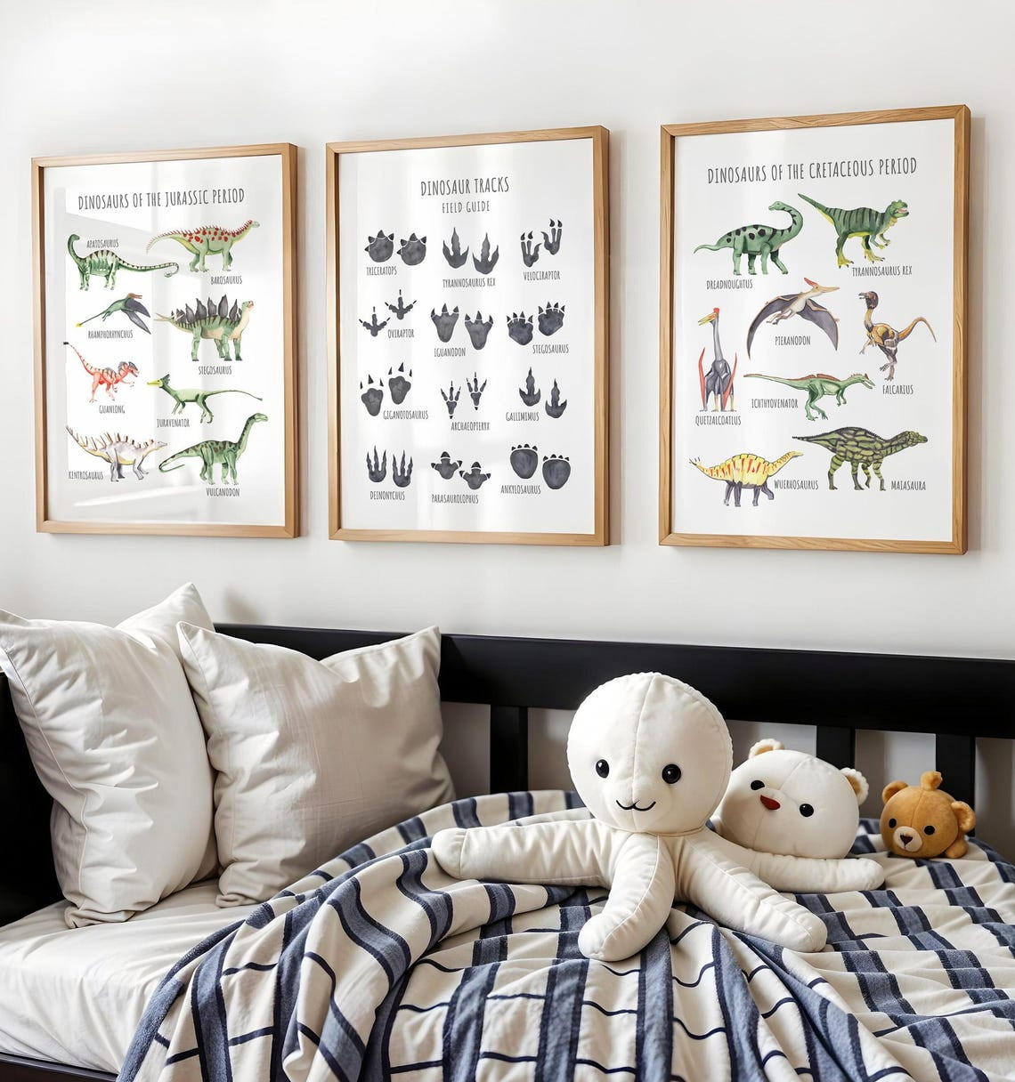 UNFFRAMED Dinosaur Boy'S Room Decor, Dino Posters, Dinosaur Type Chart, Tracks, Set Of 3 02A Set 3 Prints 16x24