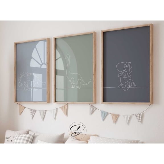 UNFFRAMED Dinosaur Line Art Prints, Dinosaur, Jurassic Dinosaurs, Triceratops Poster, Nursery Wall Art, Brachiosaurus Print, Nursery Decor, Set 3 Prints 12x18