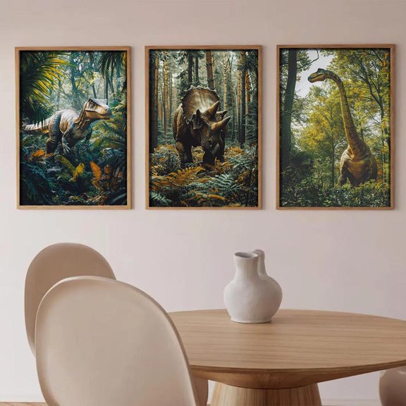 UNFFRAMED Dinosaur Nursery Art Set T-Rex, Triceratops, Brachiosaurus Posters Set 3 Prints 16x24