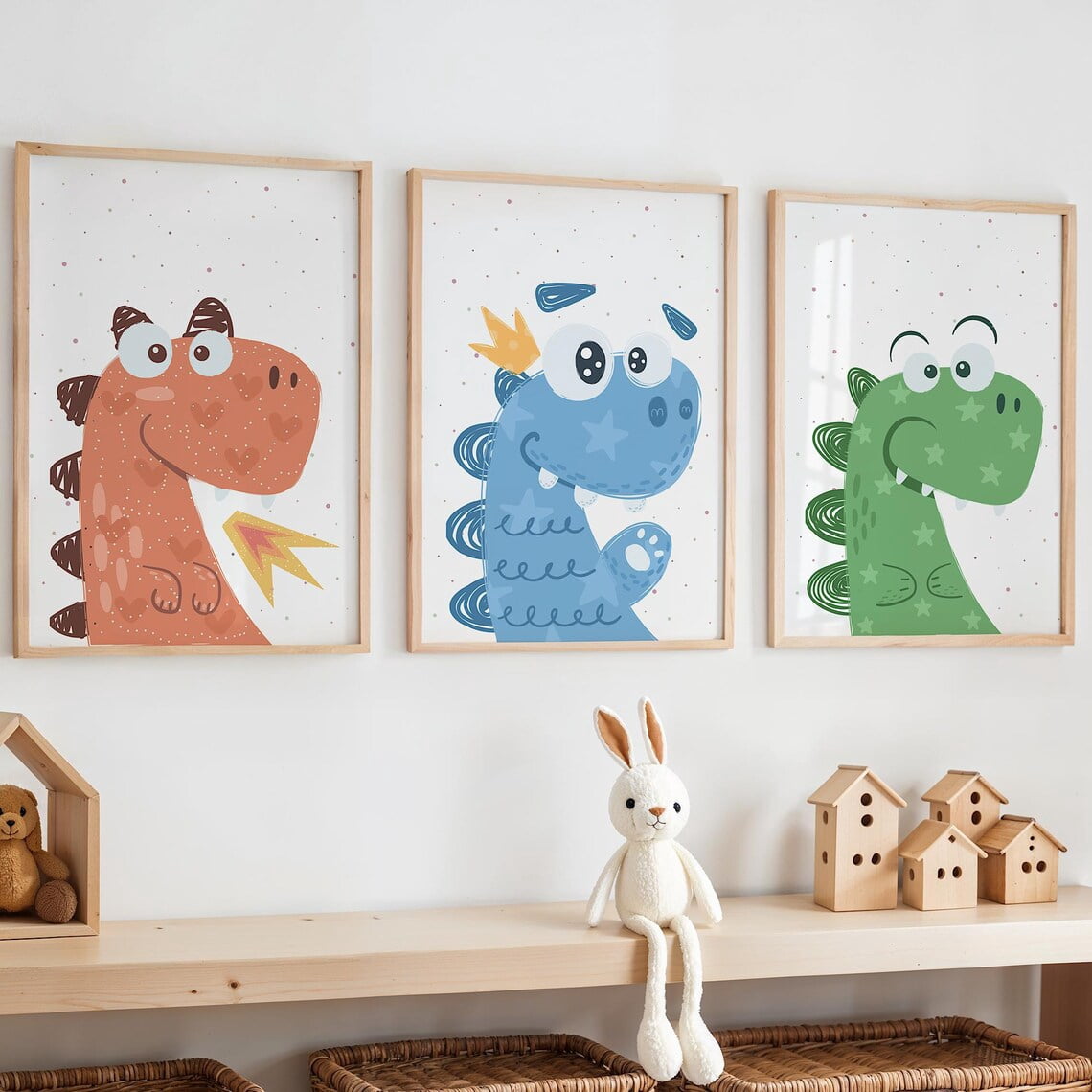 UNFFRAMED Dinosaur Nursery Wall Art Set Of 3, Baby Dinosaur Poster, Dinosaur Bedroom Decor, Neutral Jurassic Room Poster, Dinosaur Decor, Dino Art Set 3 Prints 20x30