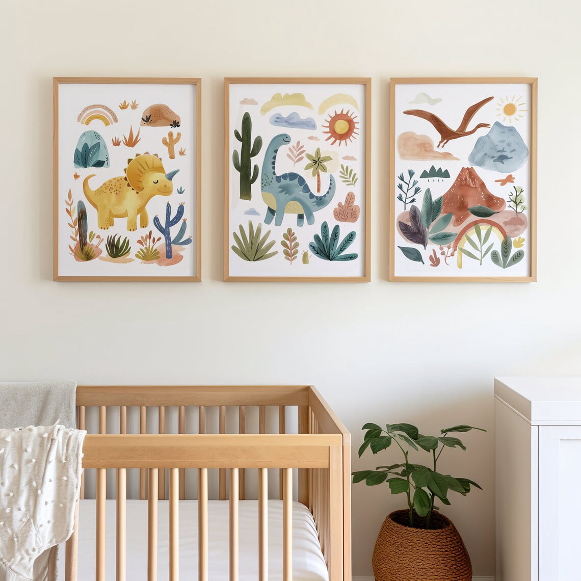 UNFFRAMED Dinosaur Nursery Wall Art, Set, Dinosaur Nursery Posters ...