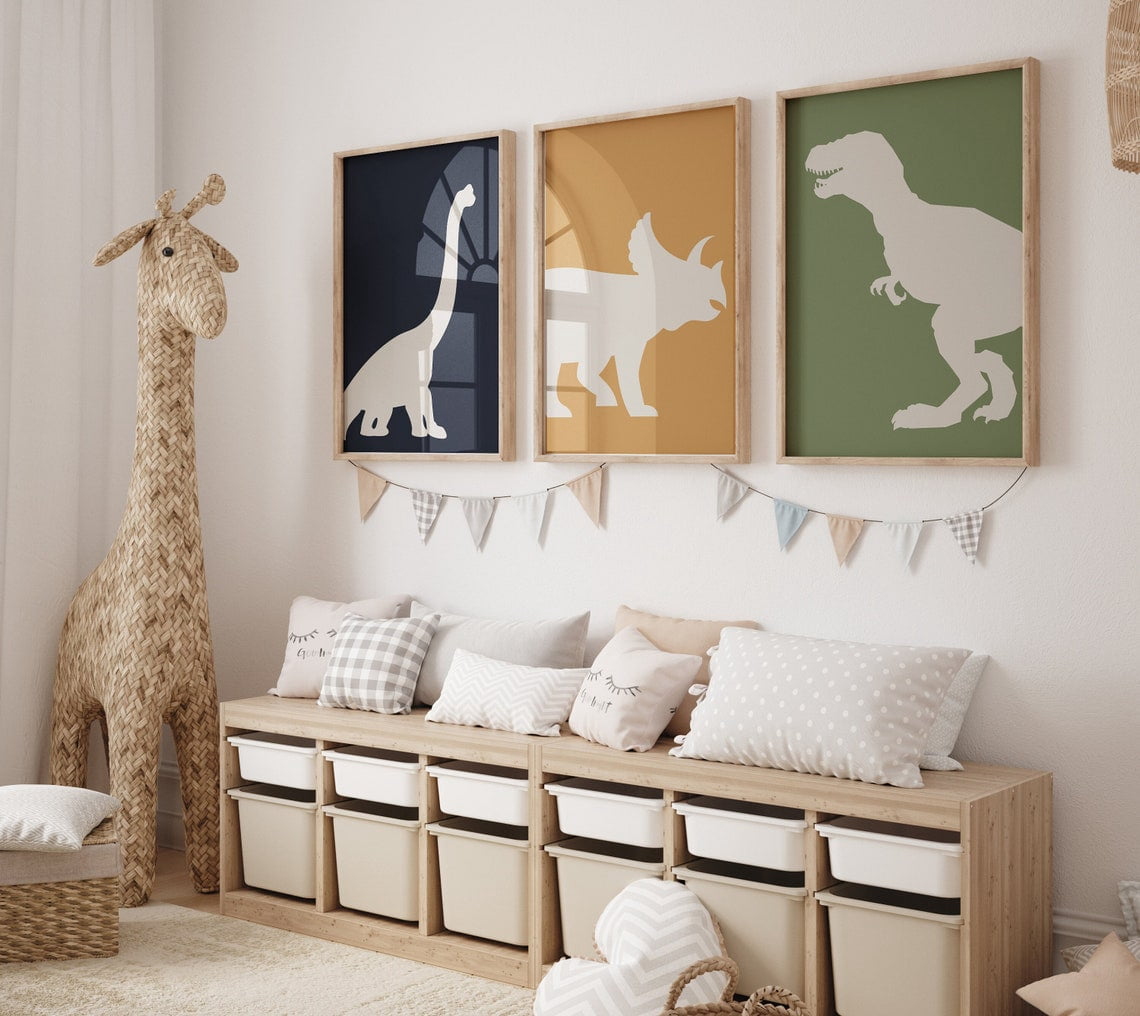 UNFFRAMED Dinosaur Prints For Boys Room, T-Rex Print, Triceratops Print, Brachiosaurus Print, Dinosaur Wall Art, Boy Nursery Decor, Boys Room Wall Art #35 Set 3 Prints 20x30