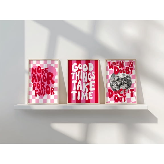 UNFFRAMED Dopamine Decor Print Trio: Mirrorball, Funky Stripe Posters Set 3 Prints 12x18