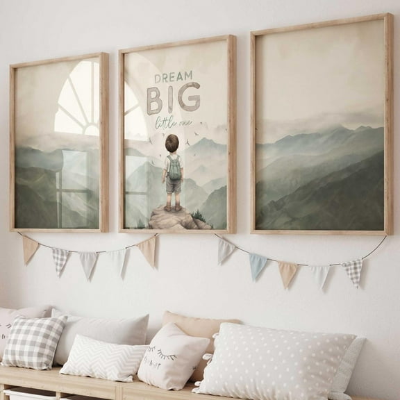 Luvia Dream Big Nursery Print, Boys Room Decor Set Of 3, Boy Adventure Nursery, Dream Big Little One Quote, Outdoors Nursery Boy, Boy Art, Modern Wall Decor Set 3 Prints 8x12 UNFRAMED