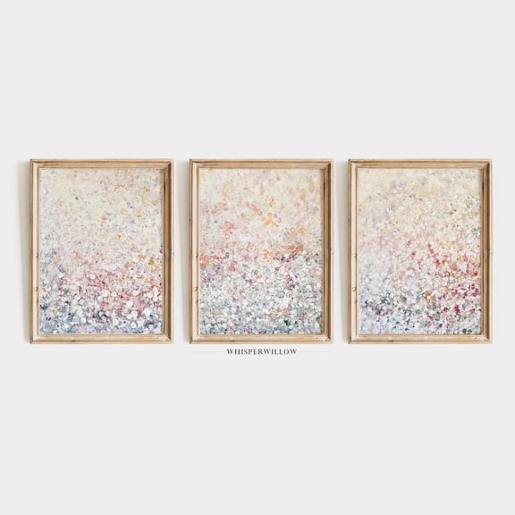 UNFFRAMED Dreamy Pastel Abstract Wall Art Set Of Three 3, Modern Muted Subdued Colors, Cottagecore Decor, Joyful White Soft Pink Set 3 Prints 16x24