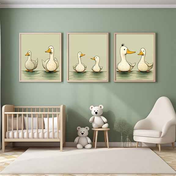 UNFFRAMED Duck Nursery Print Set, Beige Neutral Animal Art Set 3 Prints 20x30