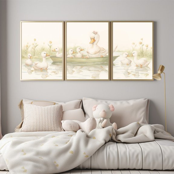 UNFFRAMED Ducks Nursery Print Set, Vintage Style Animal Art Set 3 Prints 8x12