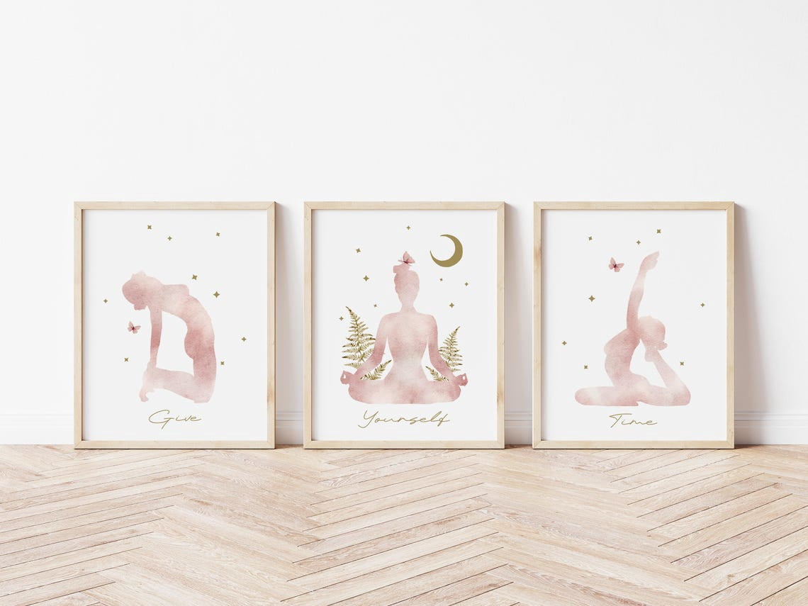 UNFFRAMED Dusky Pink Yoga Set Posters, Zen Wall Art, Meditation Posters ...