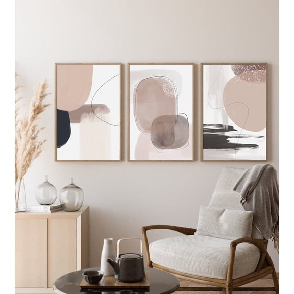 UNFFRAMED Earth Tone Abstract Art Posters, Geometric Minimalist Set Set 3 Prints 20x30