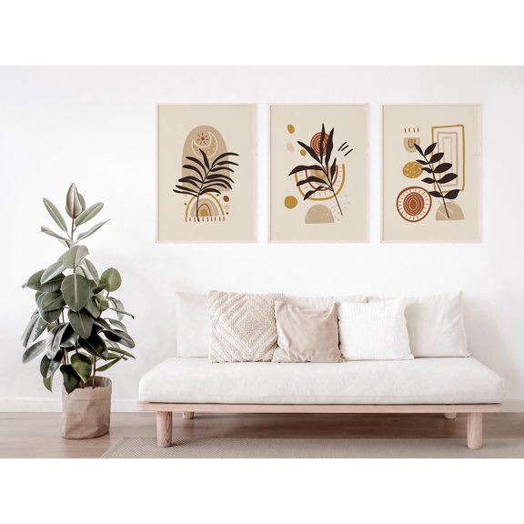 UNFFRAMED Earth Tone Botanical Wall Art Set Of 3, Abstract Palm Leaf Posters, Neutral Wall Decor Set 3 Prints 8x12