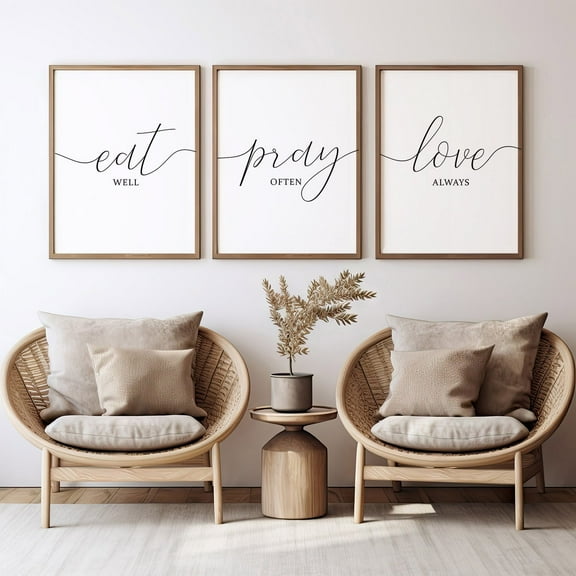 UNFFRAMED Eat Pray Love Print,Kitchen wall art,Printable,Dining room decor,Minimalist Art,Bedroom wall Art,Eat well,Pray often,Love always Set 3 Prints 16x24