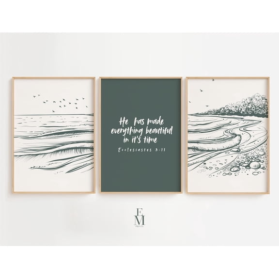 UNFFRAMED Ecclesiastes 3,11 Scripture Wall Art Set Of 3, Christian Bible Verse, Minimalist Scripture Decor, Faith Quote Set 3 Prints 12x18