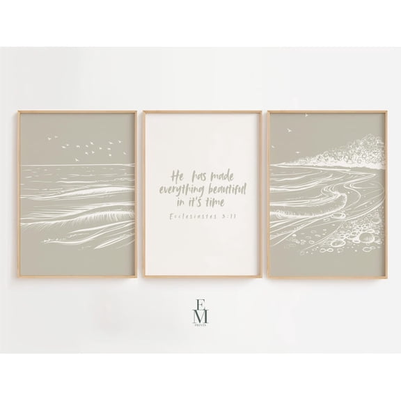 UNFFRAMED Ecclesiastes 3,11 Scripture Wall Art Set Of 3, Christian Bible Verse, Minimalist Scripture Decor, Faith Quote Set 3 Prints 16x24