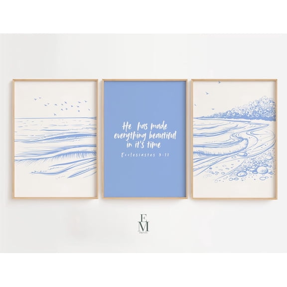 UNFFRAMED Ecclesiastes 3,11 Scripture Wall Art Set Of 3, Christian Bible Verse, Minimalist Scripture Decor, Faith Quote Set 3 Prints 20x30