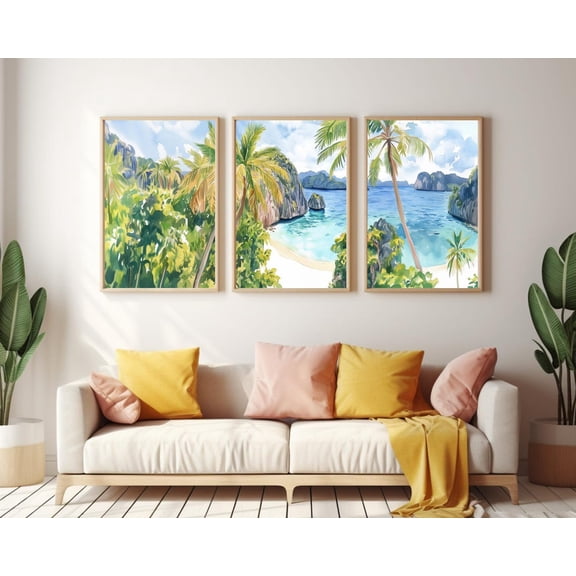 UNFFRAMED El Nido Palawan Poster Set Of 3, Tropical Coastal Art, Philippines Wall Decor, Seaside Poster, Southeast Asia Travel Artwork Set 3 Prints 8x12