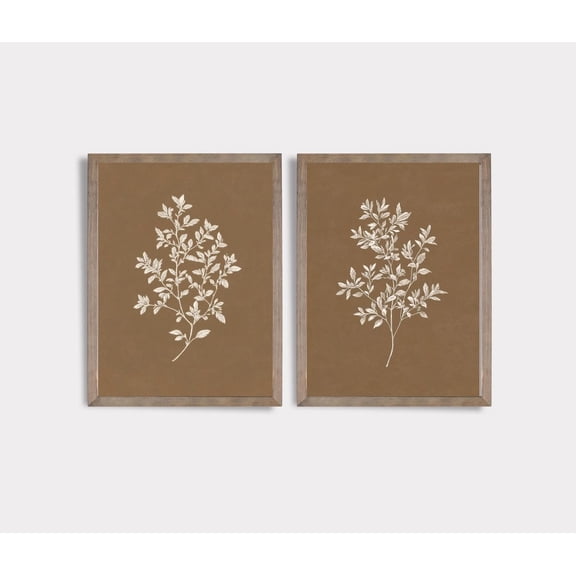 UNFFRAMED English Country Botanical Set Of Two, Aesthetic Botanical Art, Neutral Brown Minimalistic Wall Decor, Cottagecore Art, E464 Set 2 Prints 8x12