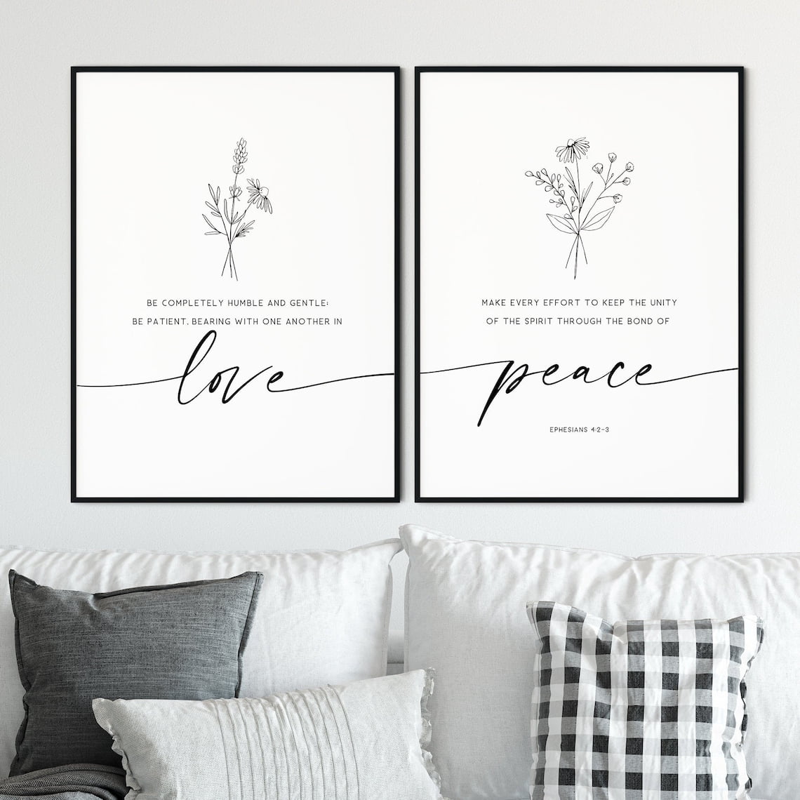 UNFFRAMED Ephesians 4,2-3, Bible Verse Wall Art Set Of 2 Prints, Modern ...