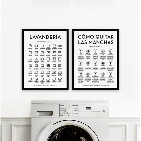 UNFFRAMED Español Laundry Room Art Spanish Laundry Symbols Poster Set Set 2 Prints 8x12