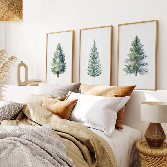 UNFFRAMED , Evergreen Trees, Tree Wall Art, Rustic Art Decor, Set Of 3 Tree Art, Pine Trees Set Set 3 Prints 16x24