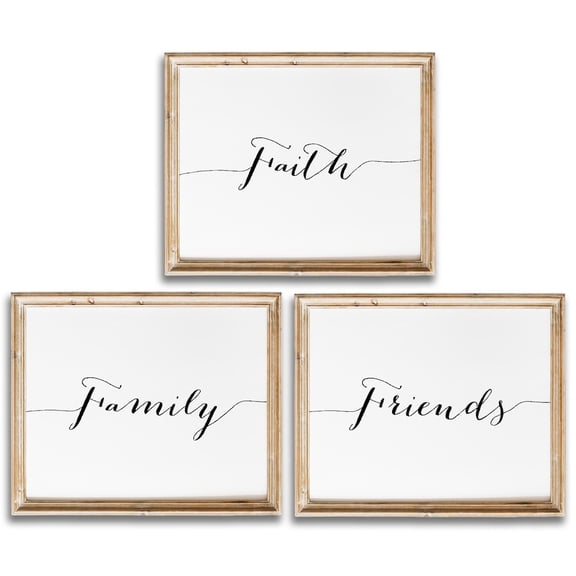 UNFFRAMED Faith Family Friends Art Posters Linen Texture Set 3 Prints 20x30