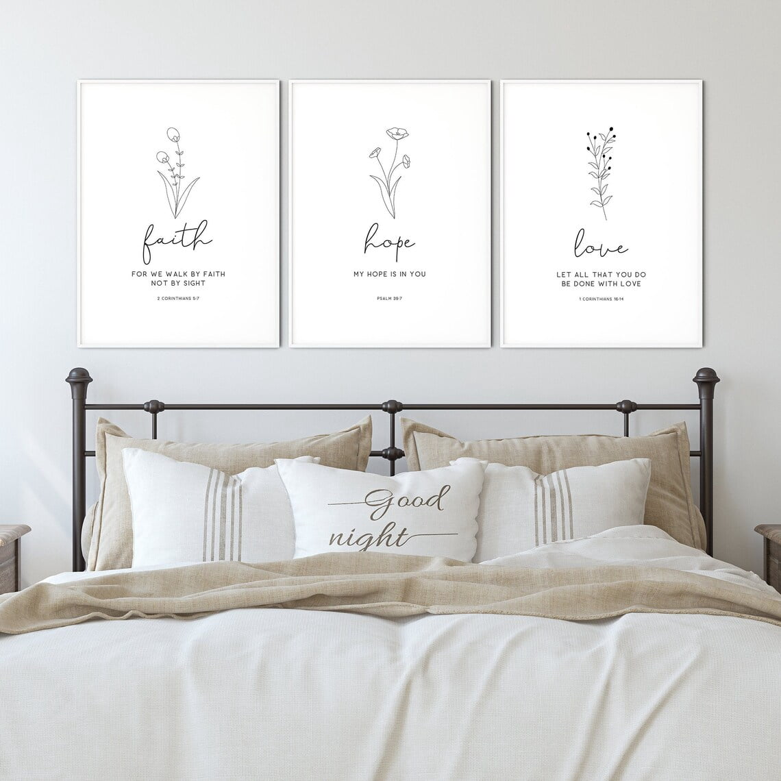 UNFFRAMED Faith Hope Love, Bible Verse Wall Art Set Of 3 Prints, Modern ...