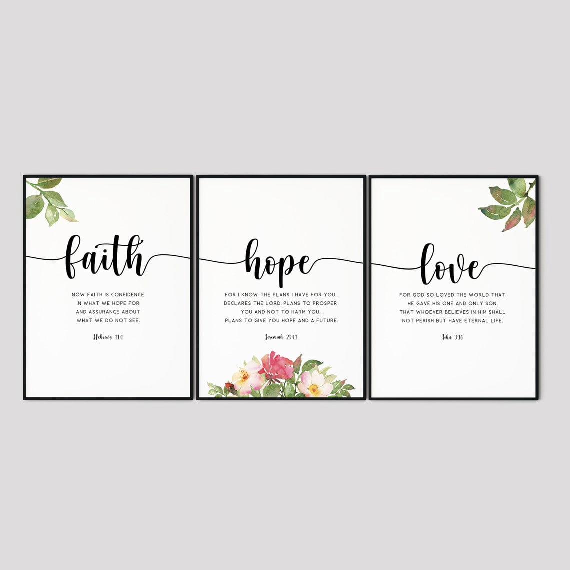 UNFFRAMED Faith Hope Love, Bible Verse Wall Art Set Of 3 Prints ...