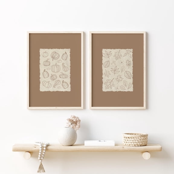 UNFFRAMED Fall Prints, Autumn leaves Vintage Printable Art, Mocha Mousse Prints, Cottagecore Decor Vintage Floral Wall Art, Set 2 Prints 20x30